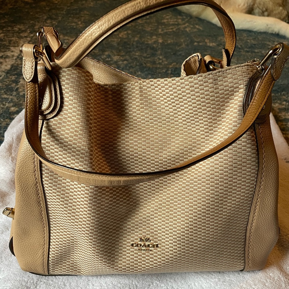 Beige Basketweave Coach Handbag